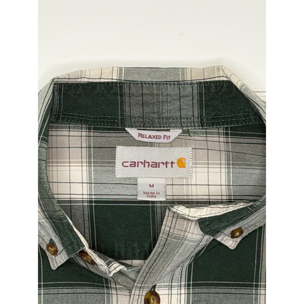 Carhartt Relaxed Fit Plaid Button Down Shirt Mens Medium Green White Long Sleeve - Picture 5 of 5